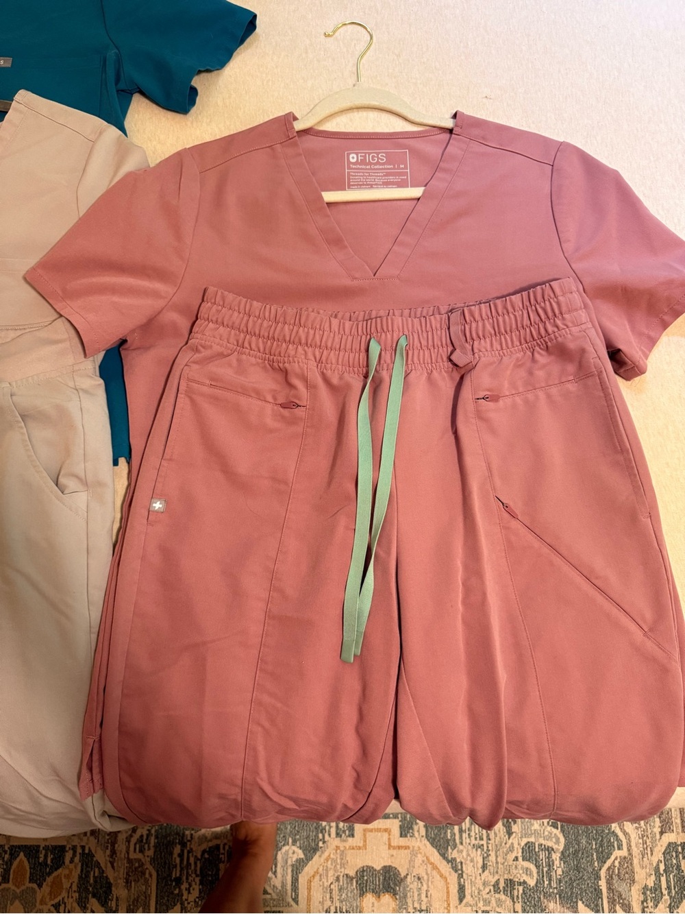 Figs Short Sleeve Scrub Tops & Pants Set - Teal, Coral, Mauve, Gray - Picture 3 of 9